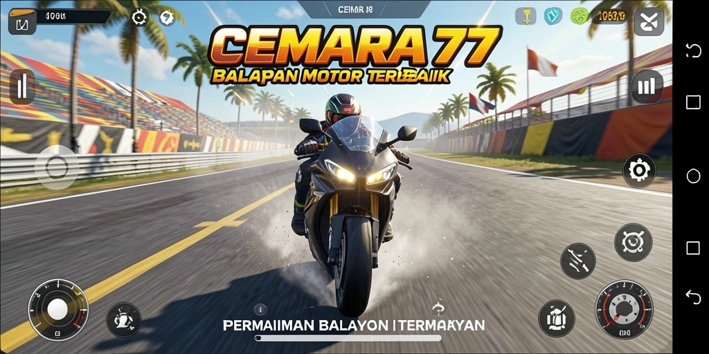 Tampilan seru balapan motor di CEMARA77 dengan trek yang menantang.