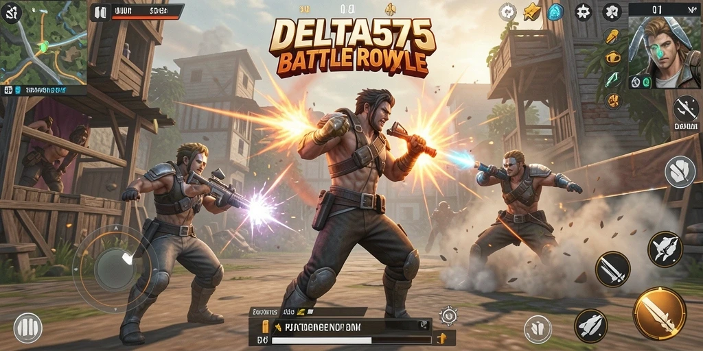 Tampilan pertarungan seru dalam gameplay DELTA575 Battle Royale.
