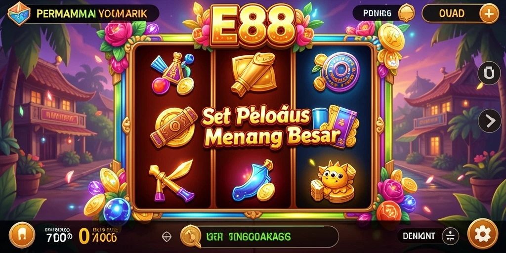 Tampilan gameplay E88 yang menarik dan penuh warna saat memainkan slot.