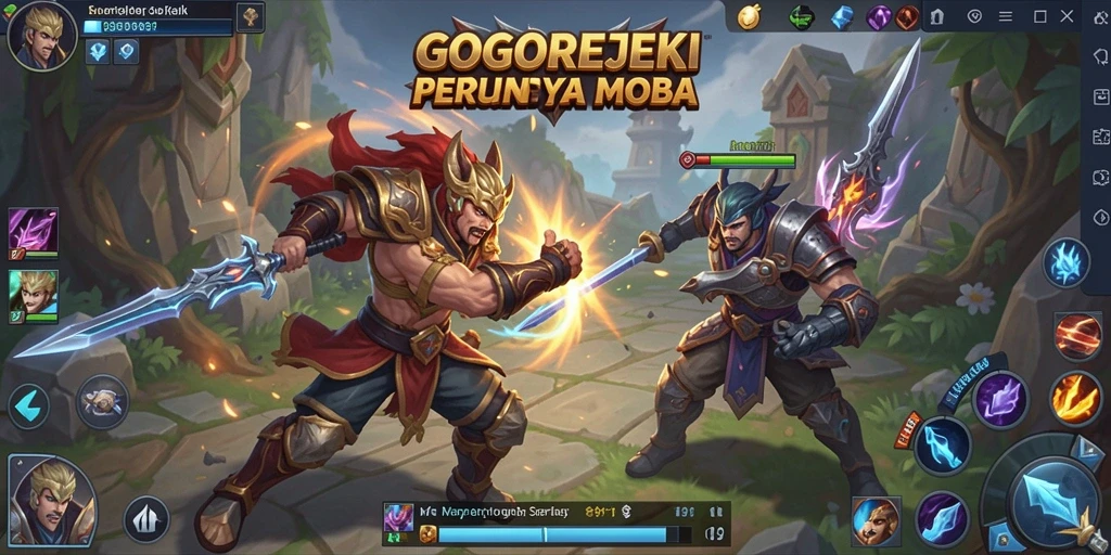 Tampilan gameplay seru di GOGOREJEKI dengan aksi MOBA intens.