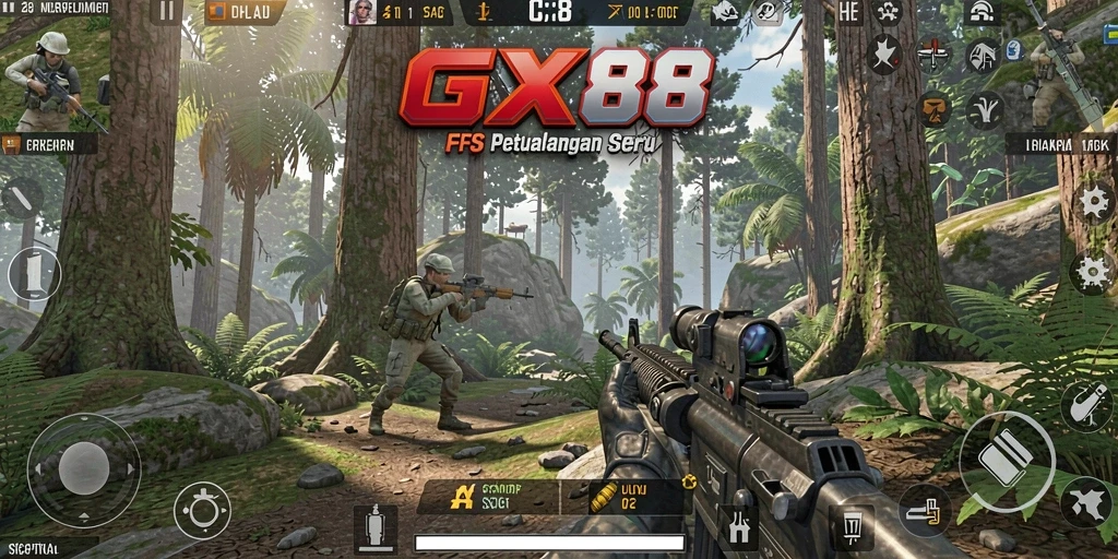 Tampilan menarik dari gameplay <strong>GX88</strong> dengan aksi FPS yang seru.
