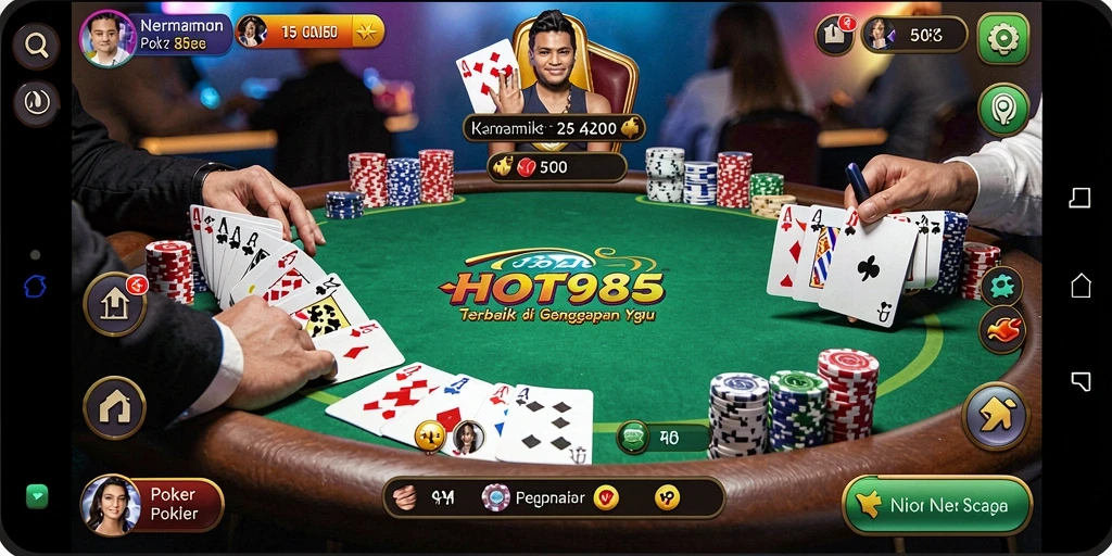 Tangkapan layar utama HOT985 menampilkan aksi seru permainan Poker.