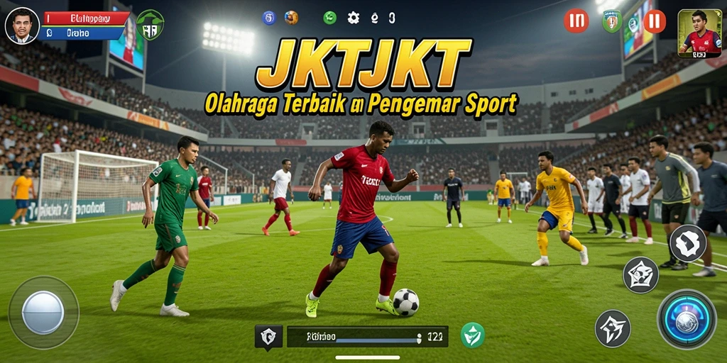 Tangkapan layar utama JKTJKT menampilkan aksi seru dalam permainan olahraga.