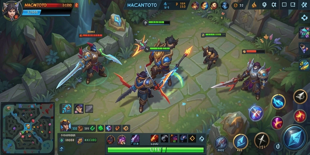Screenshot menunjukkan karakter dalam pertempuran seru di MACANTOTO.