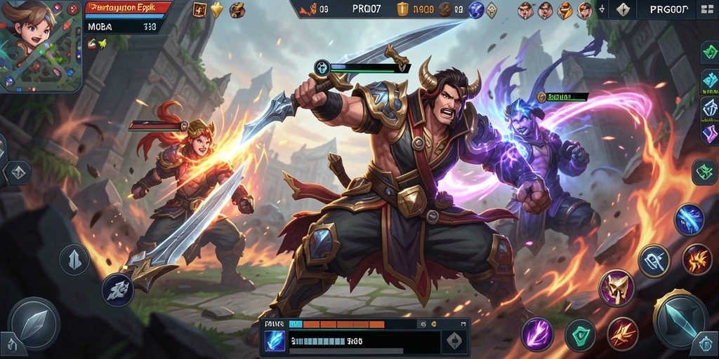 Screenshot gameplay PRG007 menampilkan aksi seru dalam pertandingan MOBA.