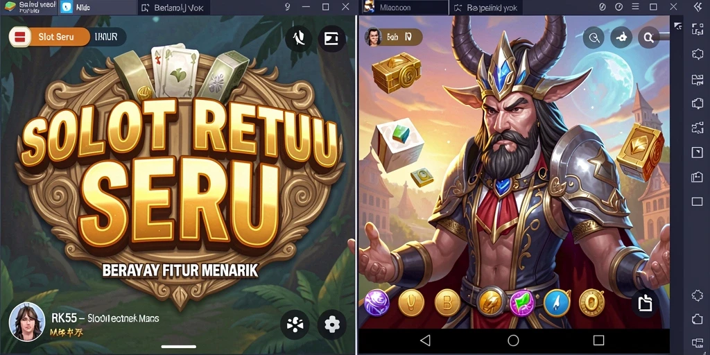 Screenshot gameplay RK55 dengan visual berkualitas tinggi dan berbagai simbol slot.