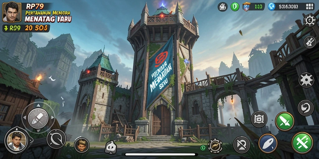 Screenshot gameplay RP79 menampilkan aksi pertahanan tower yang mendebarkan.