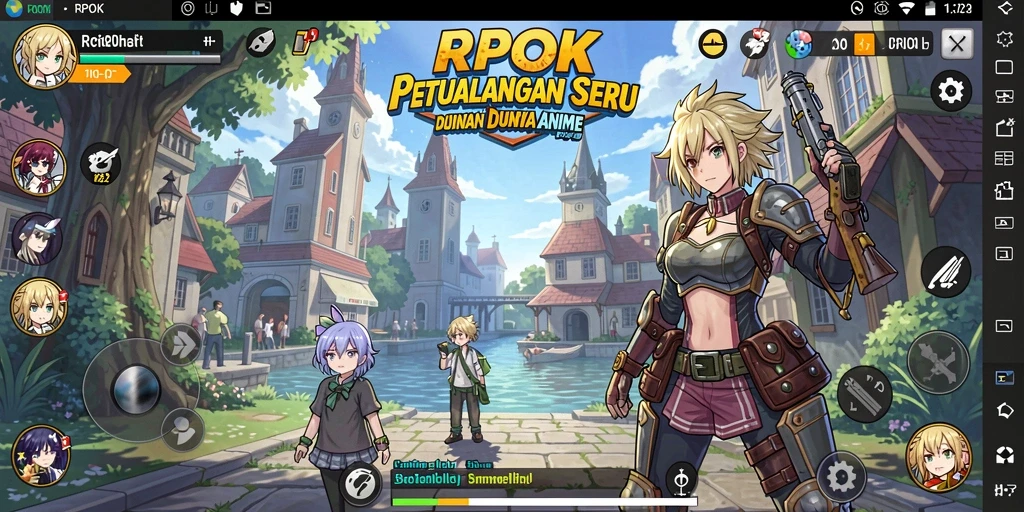 Tangkapan layar menunjukkan pertarungan epik dalam RPOK dengan karakter-karakter anime.
