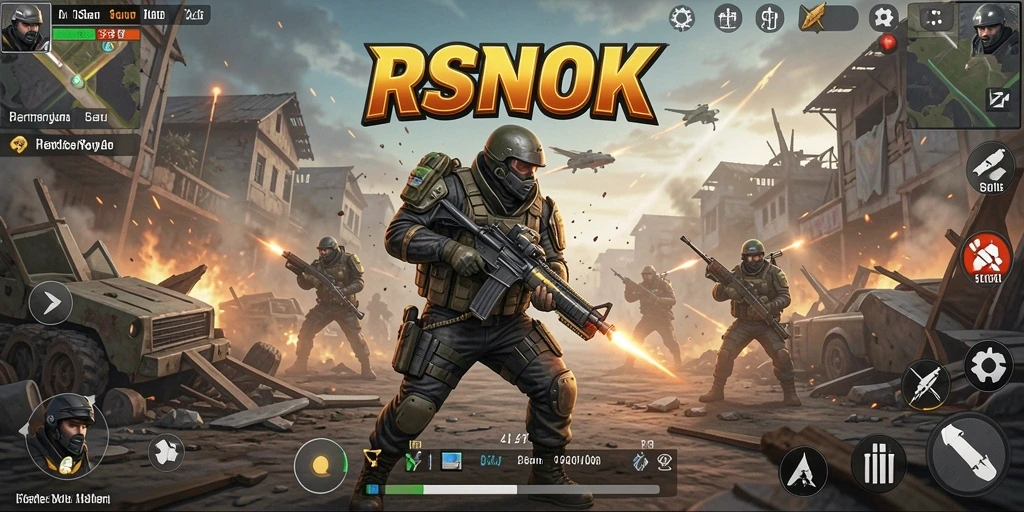 Tangkapan layar RSNOK menampilkan aksi pertempuran Battle Royale yang intens.