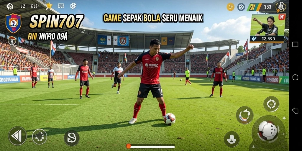 Screenshot utama SPIN707 menampilkan aksi gameplay sepak bola yang mendebarkan.