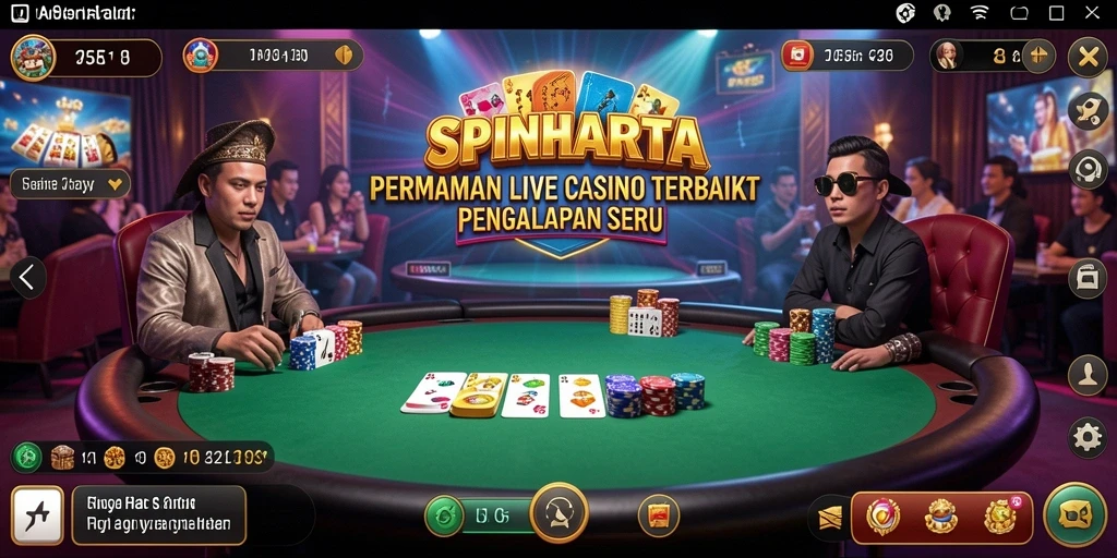 Tangkapan layar SPINHARTA menampilkan dealer profesional dalam permainan Live Casino.