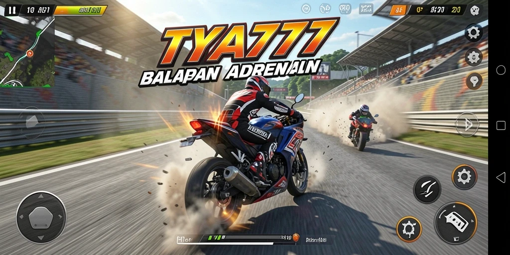 Gameplay TYA777 menunjukkan balapan motor yang mendebarkan.