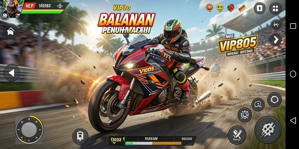 Tampilan gameplay <strong>VIP805</strong> dengan aksi balapan motor yang seru.